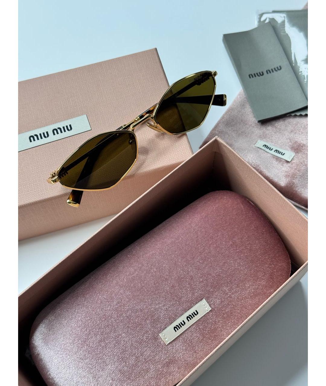 MIU MIU Золотые металлические солнцезащитные очки, фото 7