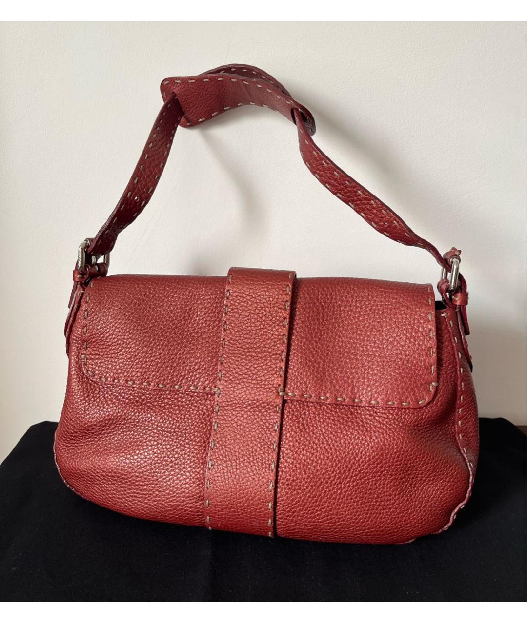FENDI Коралловая кожаная сумка с короткими ручками, фото 4