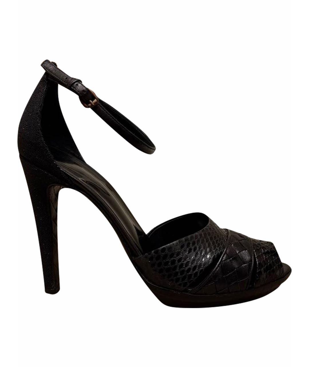 BOTTEGA VENETA Черные кожаные босоножки, фото 1