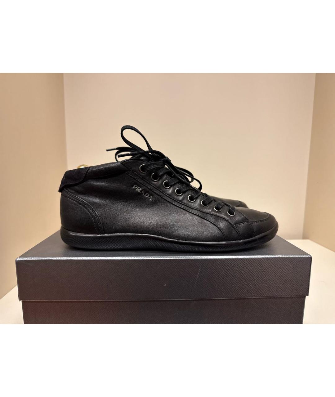 PRADA Черные кожаные высокие кроссовки / кеды, фото 6