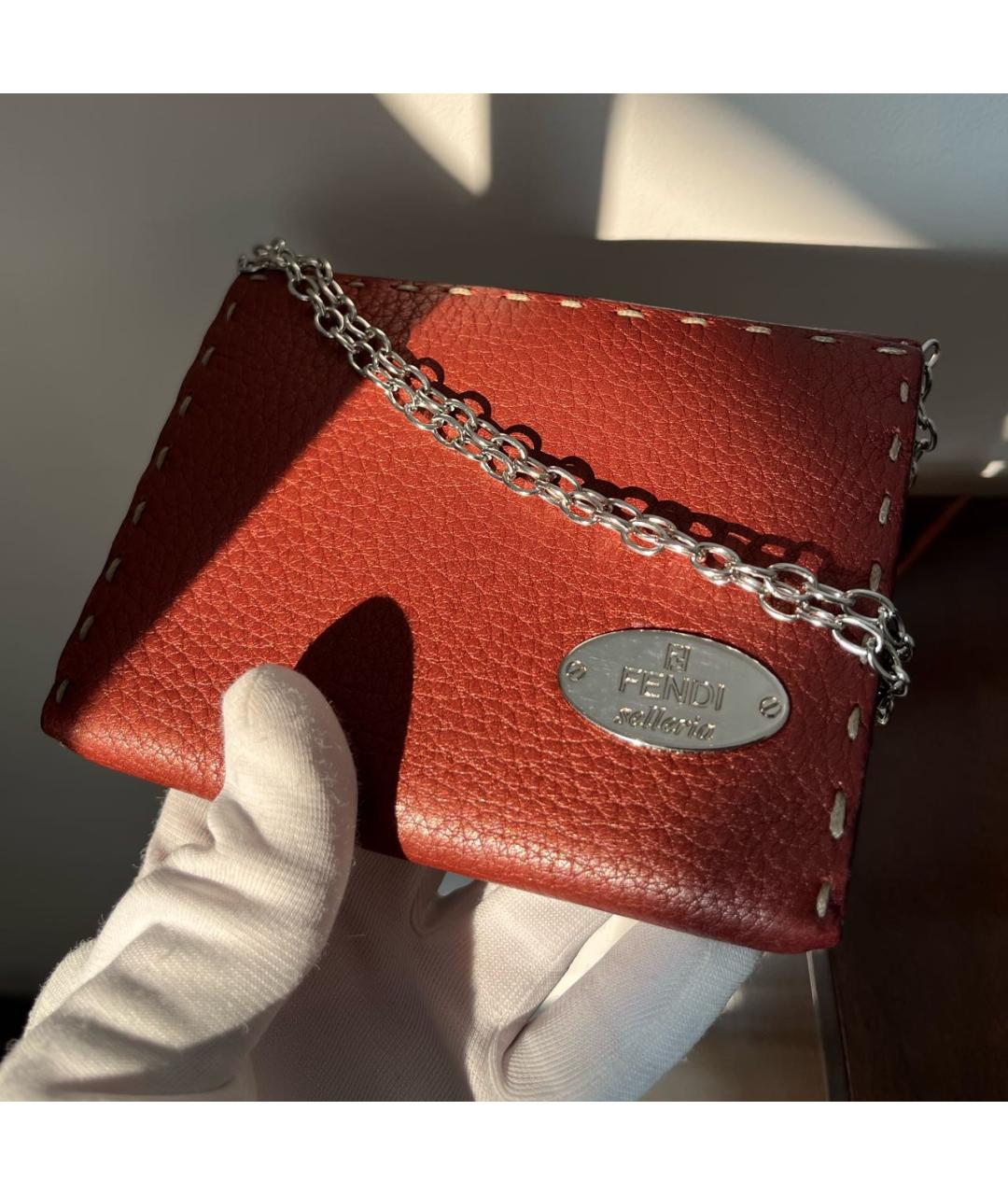 FENDI Бордовый кожаный кошелек, фото 6