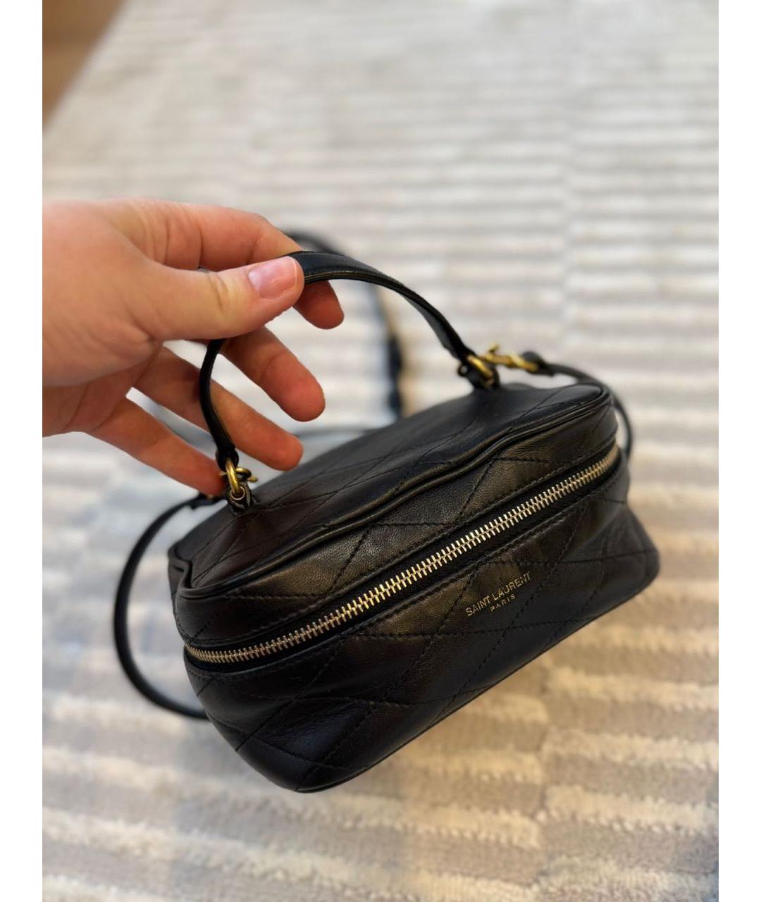 SAINT LAURENT Черная кожаная сумка с короткими ручками, фото 5