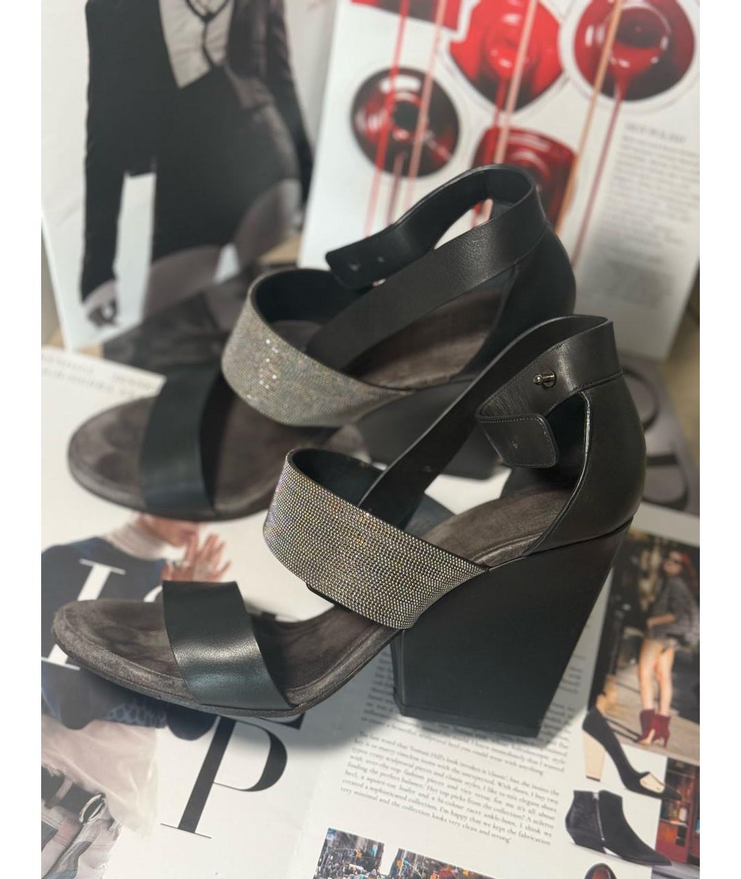 BRUNELLO CUCINELLI Черные кожаные босоножки, фото 8