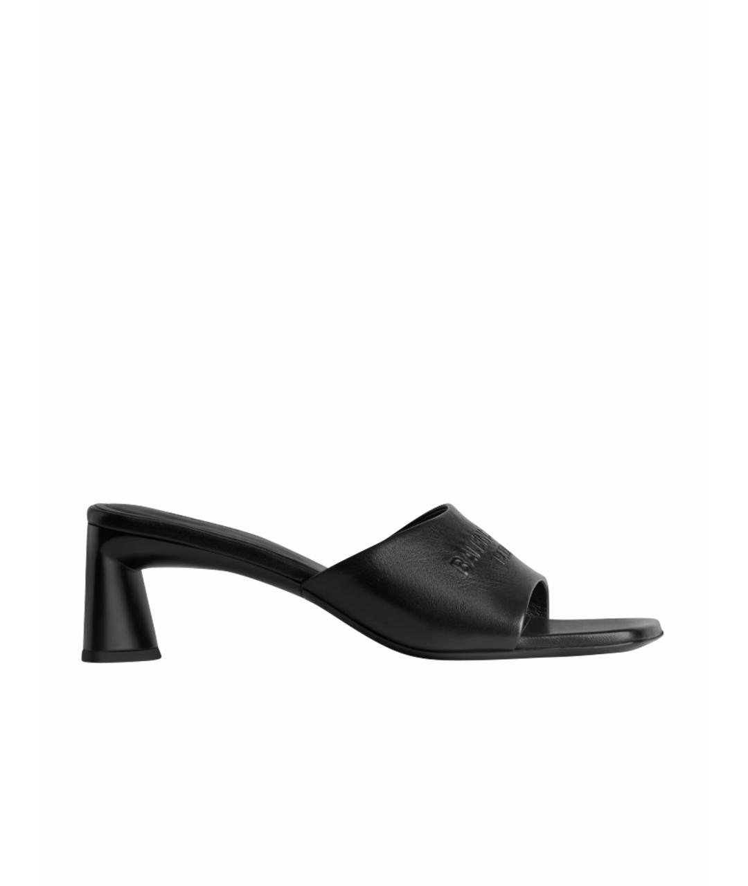 BALENCIAGA Черные кожаные мюли, фото 1