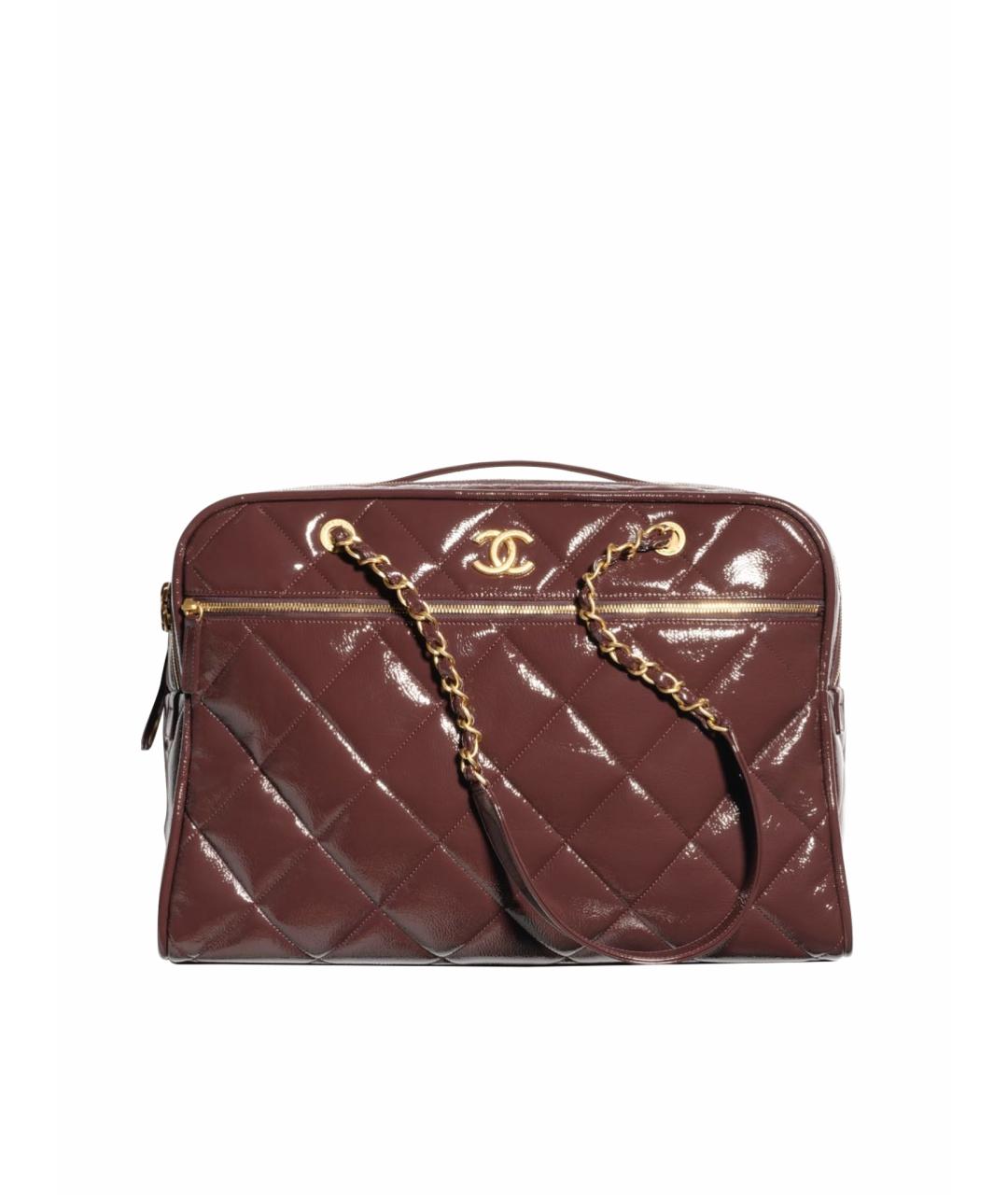 CHANEL Коричневая дорожная/спортивная сумка из лакированной кожи, фото 1