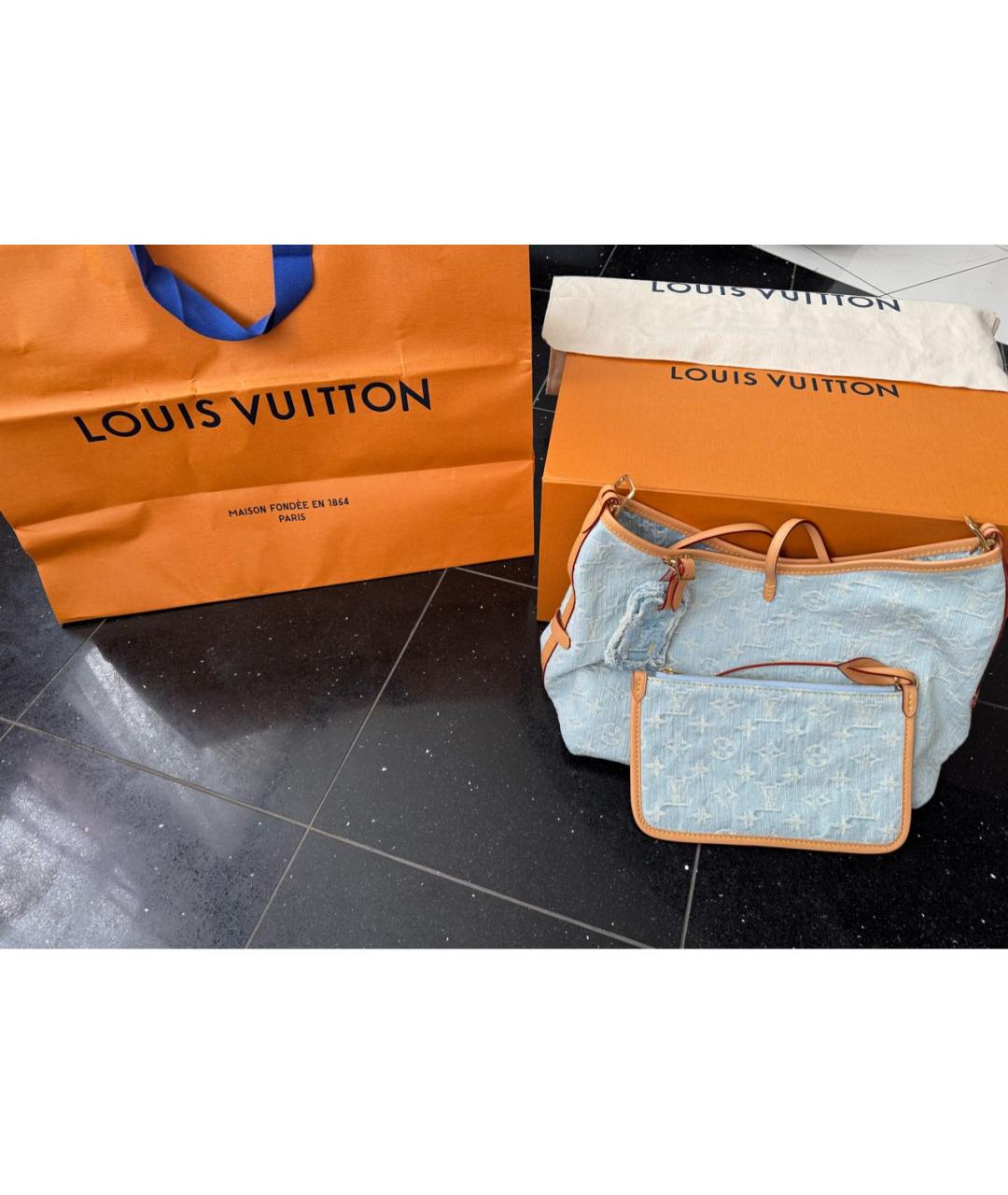 LOUIS VUITTON Голубая деним сумка тоут, фото 2