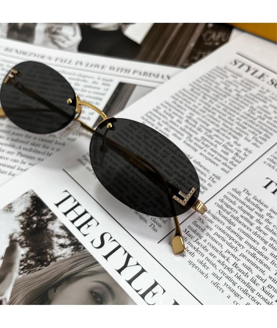 FENDI Черные металлические солнцезащитные очки, фото 4