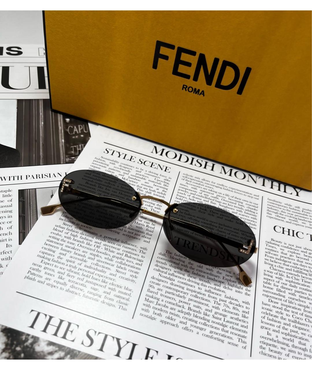 FENDI Черные металлические солнцезащитные очки, фото 2