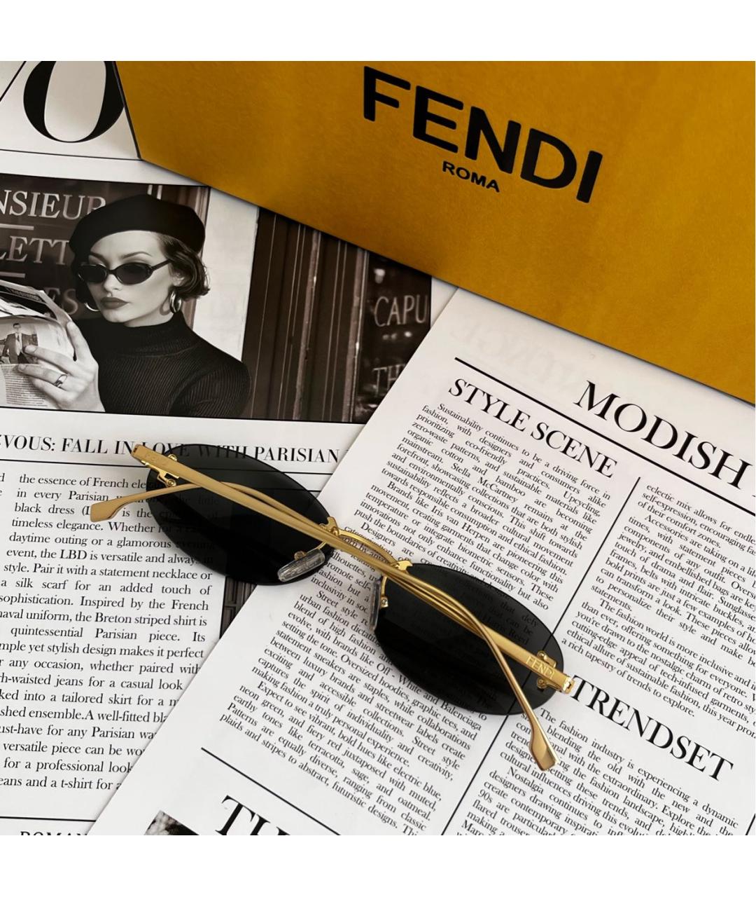 FENDI Черные металлические солнцезащитные очки, фото 3