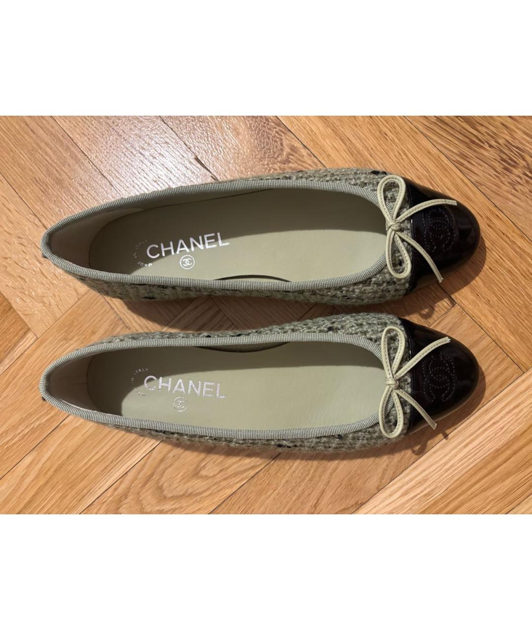 CHANEL Зеленые текстильные балетки, фото 2