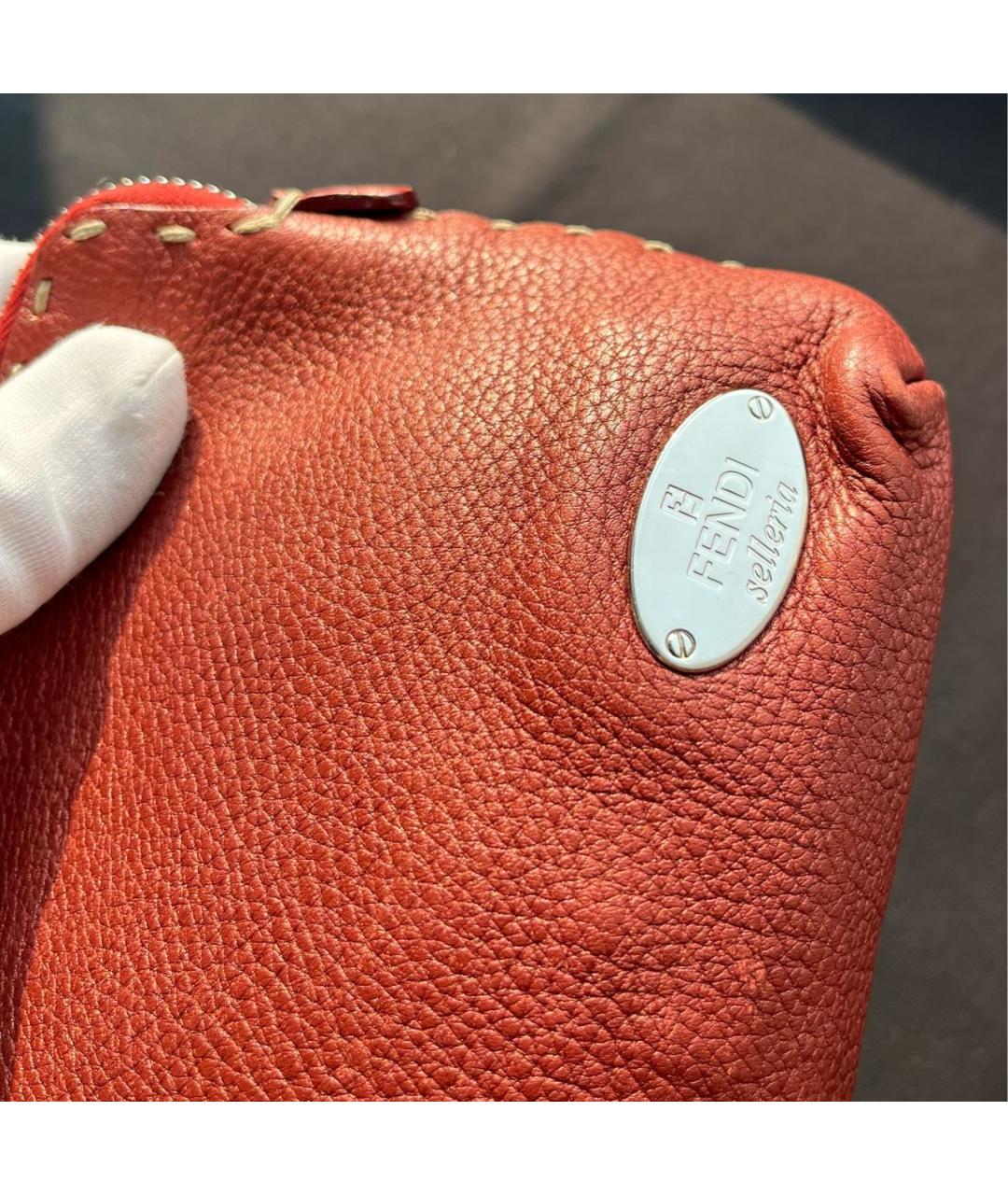 FENDI Бордовая кожаная косметичка, фото 7