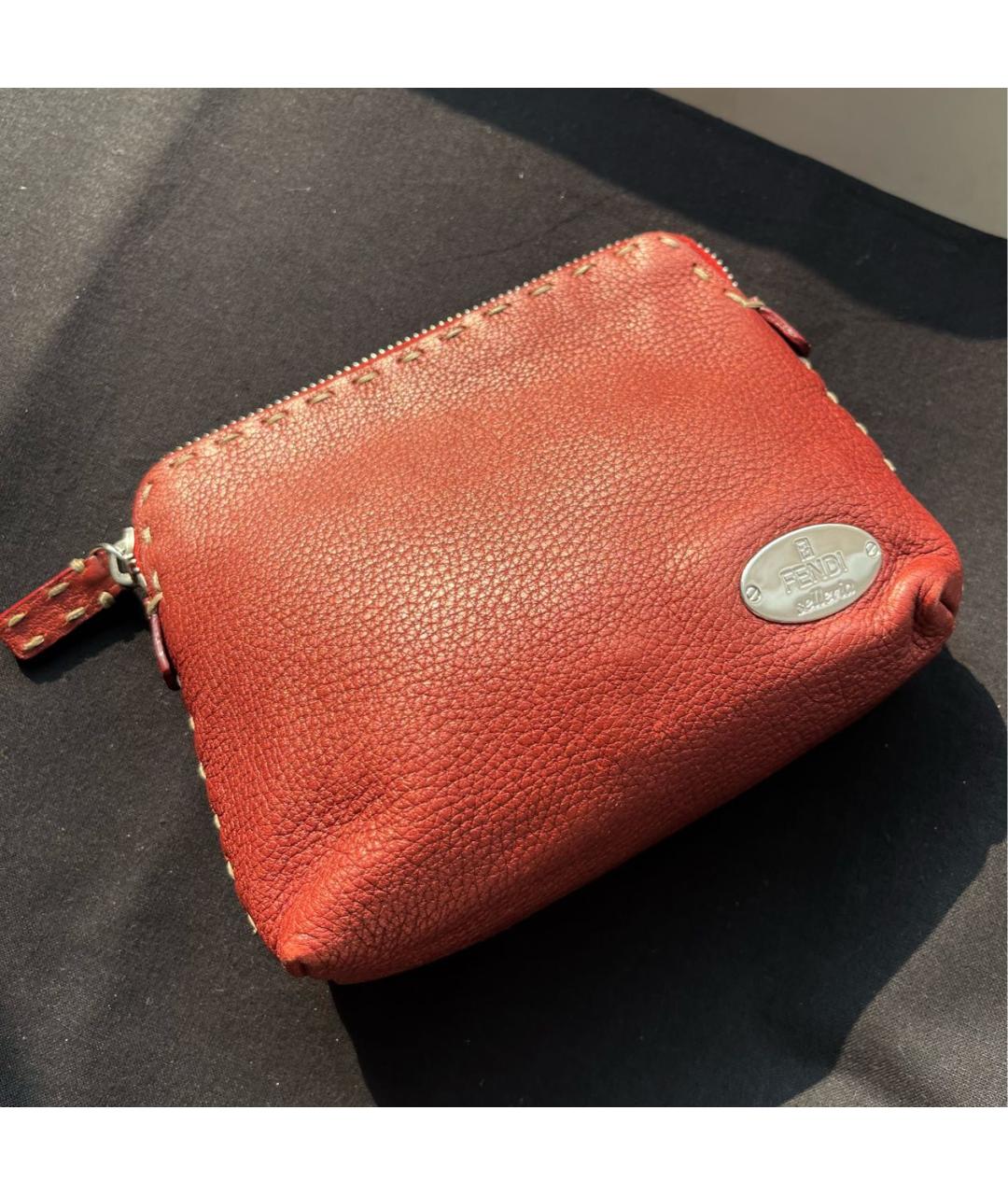 FENDI Бордовая кожаная косметичка, фото 2