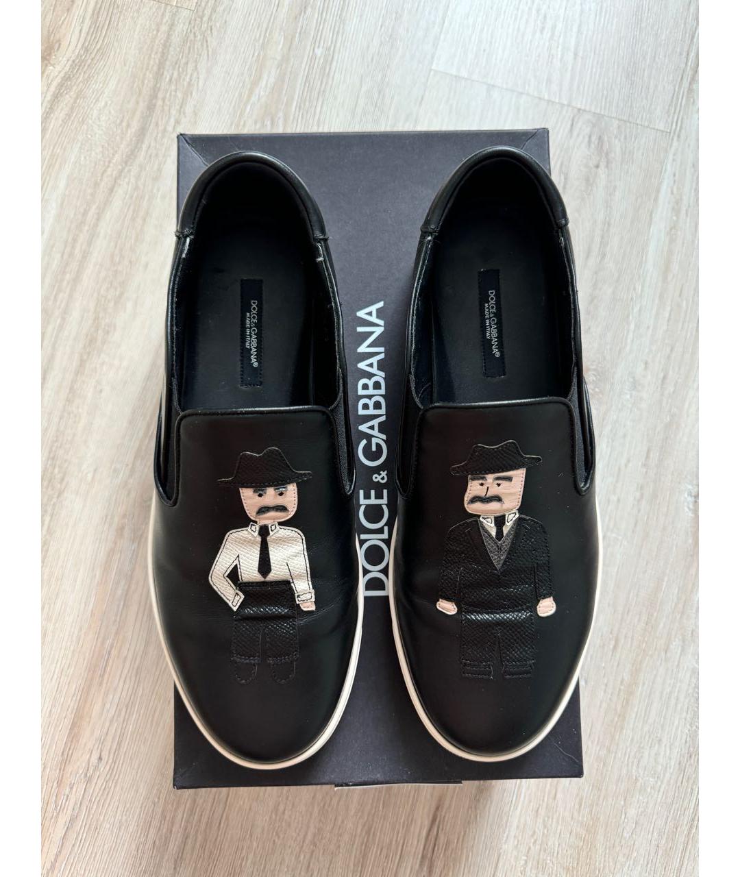 DOLCE&GABBANA Черные кожаные слипоны, фото 3