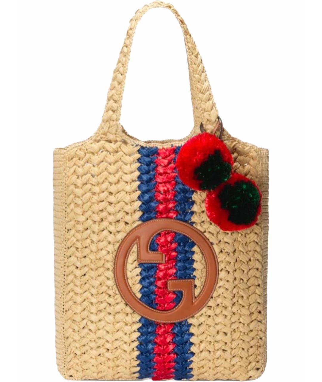 GUCCI Бежевая пелетеная пляжная сумка, фото 1