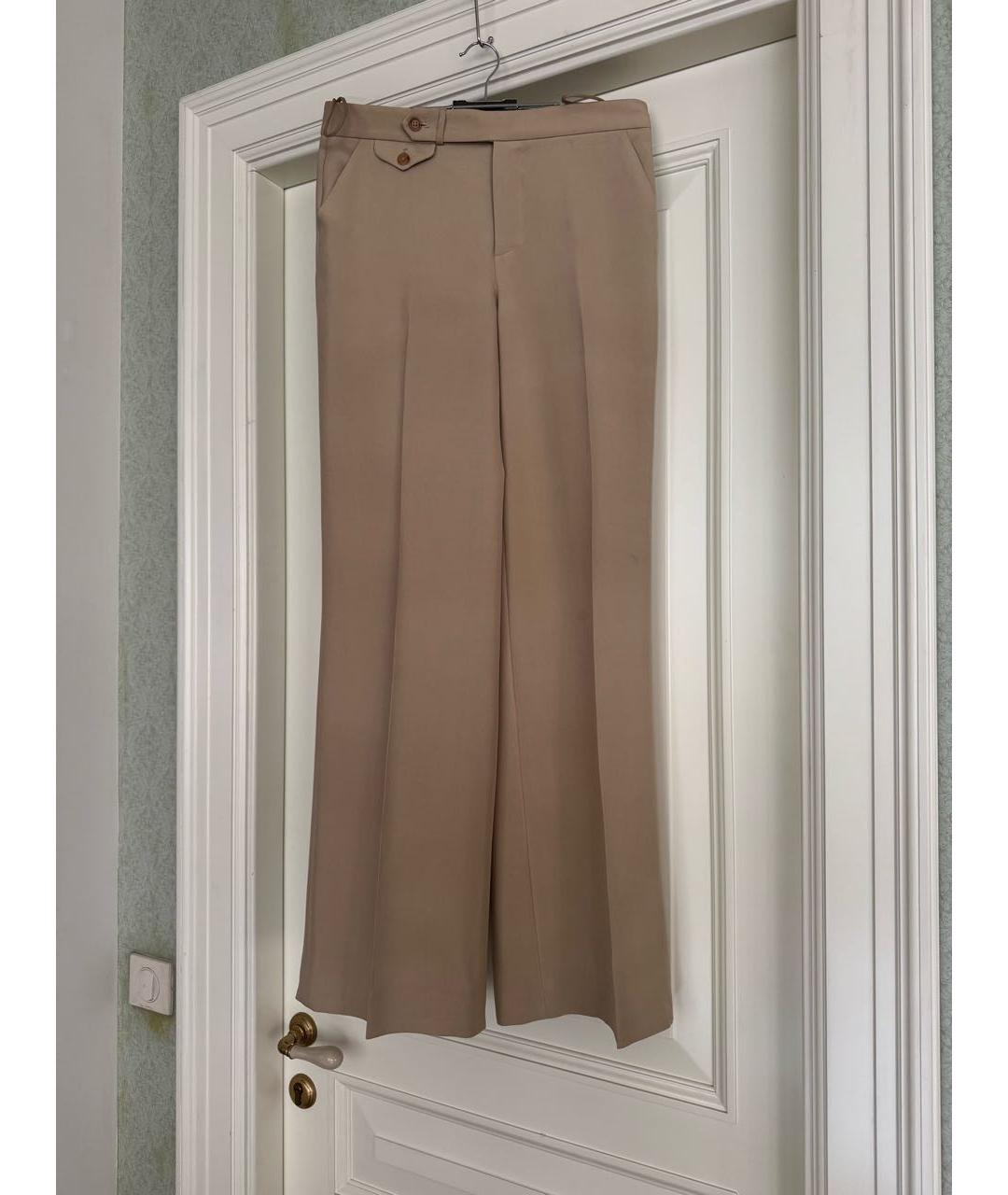 RALPH LAUREN PURPLE LABEL Бежевые шелковые брюки широкие, фото 9