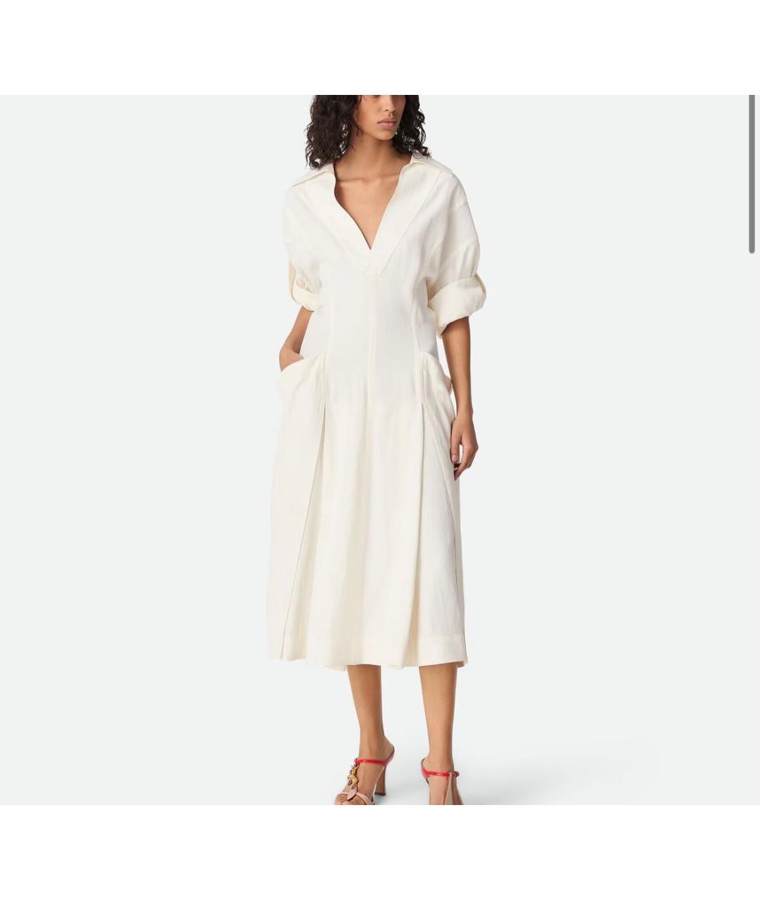 BOTTEGA VENETA Белое льняное повседневное платье, фото 6