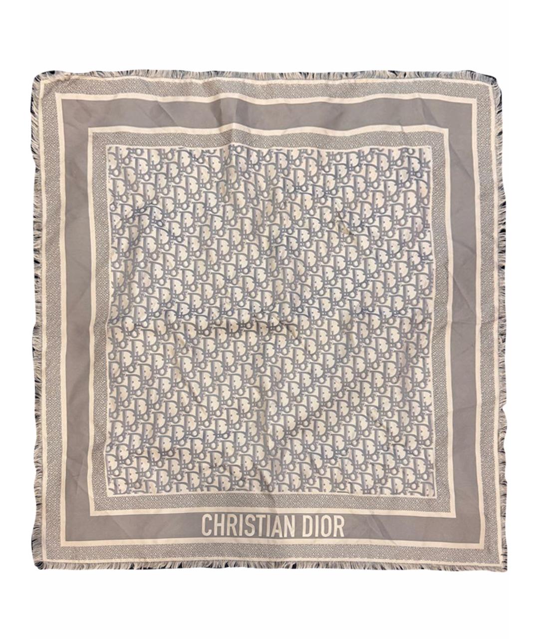 CHRISTIAN DIOR Серый шелковый платок, фото 1
