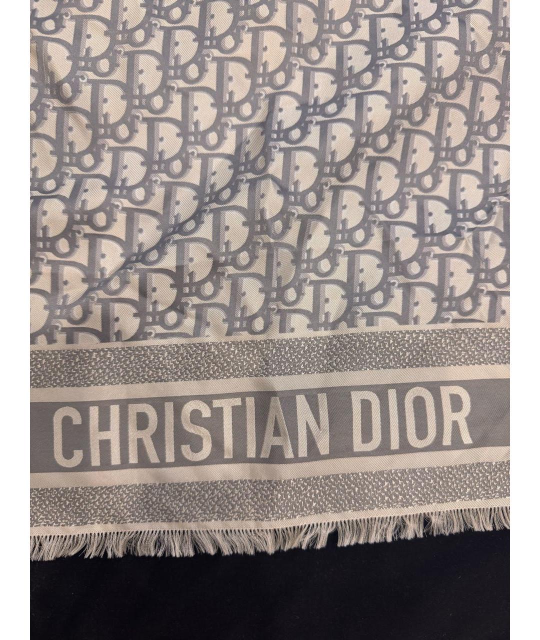 CHRISTIAN DIOR Серый шелковый платок, фото 2
