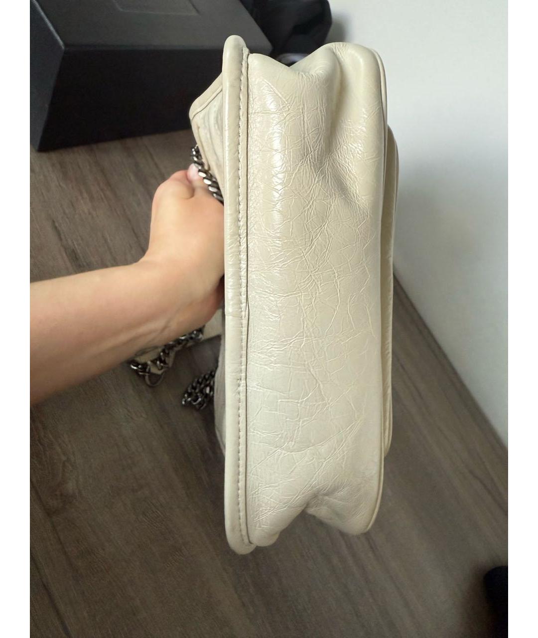 SAINT LAURENT Бежевая кожаная сумка через плечо, фото 4