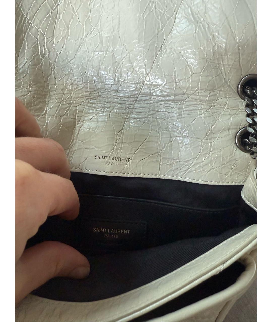 SAINT LAURENT Бежевая кожаная сумка через плечо, фото 7