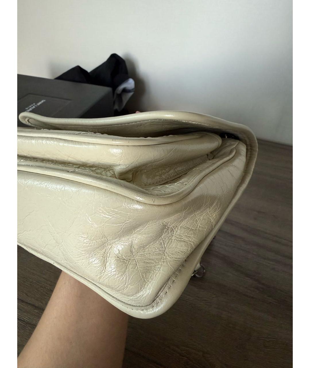 SAINT LAURENT Бежевая кожаная сумка через плечо, фото 8