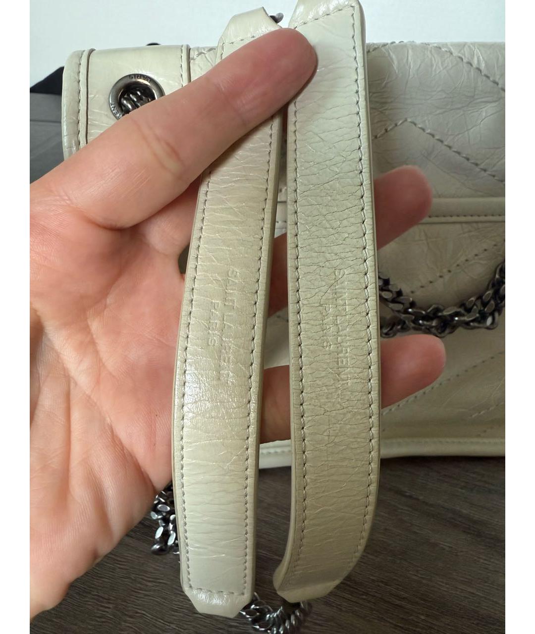 SAINT LAURENT Бежевая кожаная сумка через плечо, фото 5