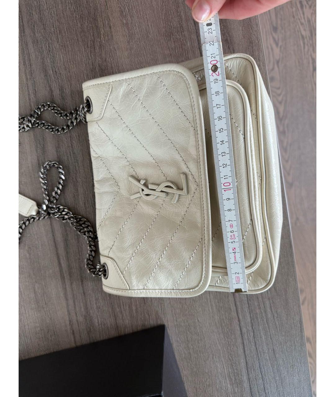 SAINT LAURENT Бежевая кожаная сумка через плечо, фото 3