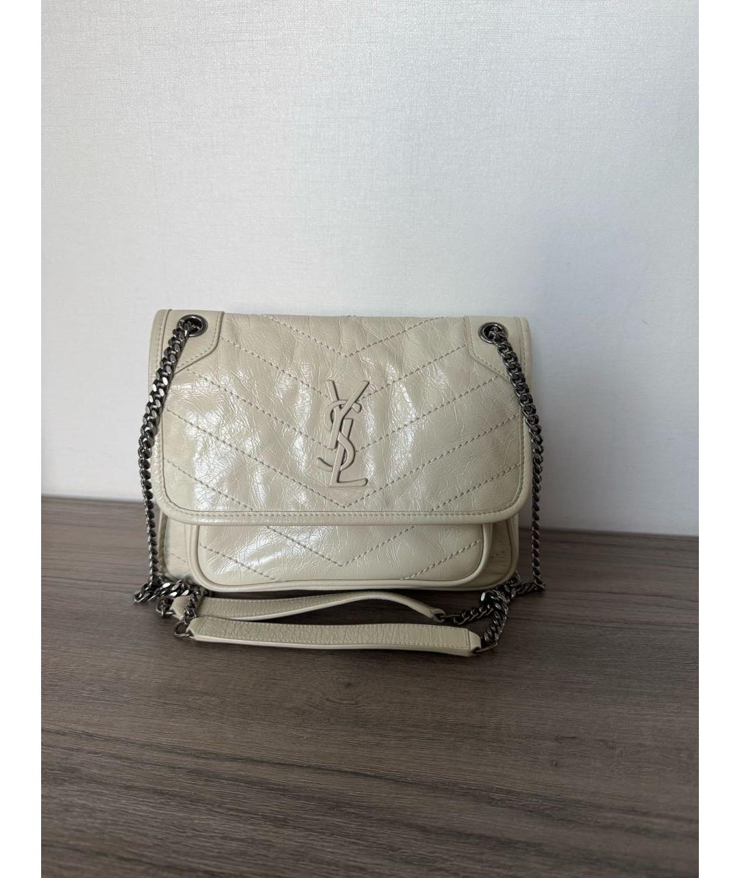 SAINT LAURENT Бежевая кожаная сумка через плечо, фото 9