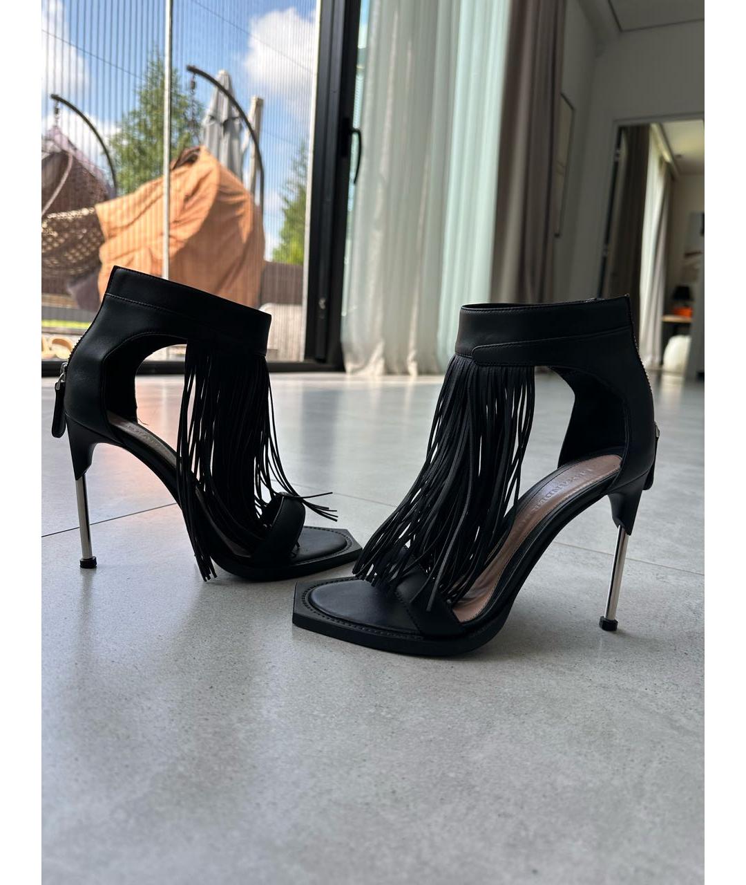 ALEXANDER MCQUEEN Черные кожаные босоножки, фото 8