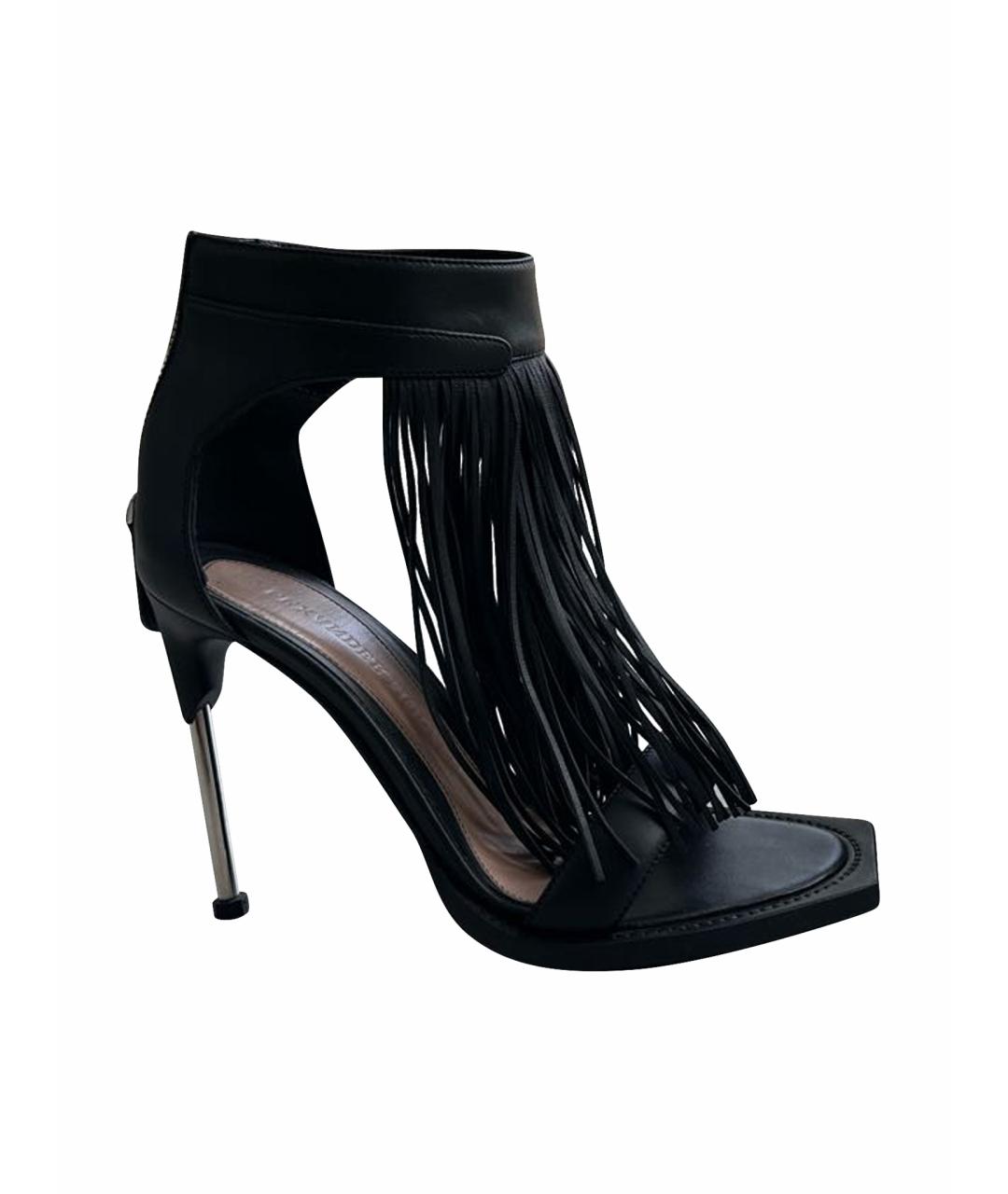 ALEXANDER MCQUEEN Черные кожаные босоножки, фото 1