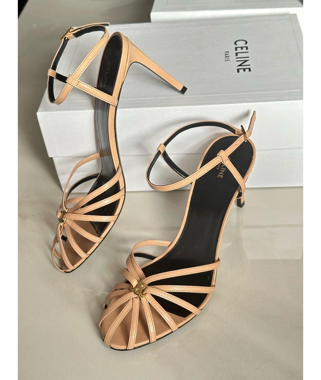 CELINE Бежевые кожаные босоножки, фото 8