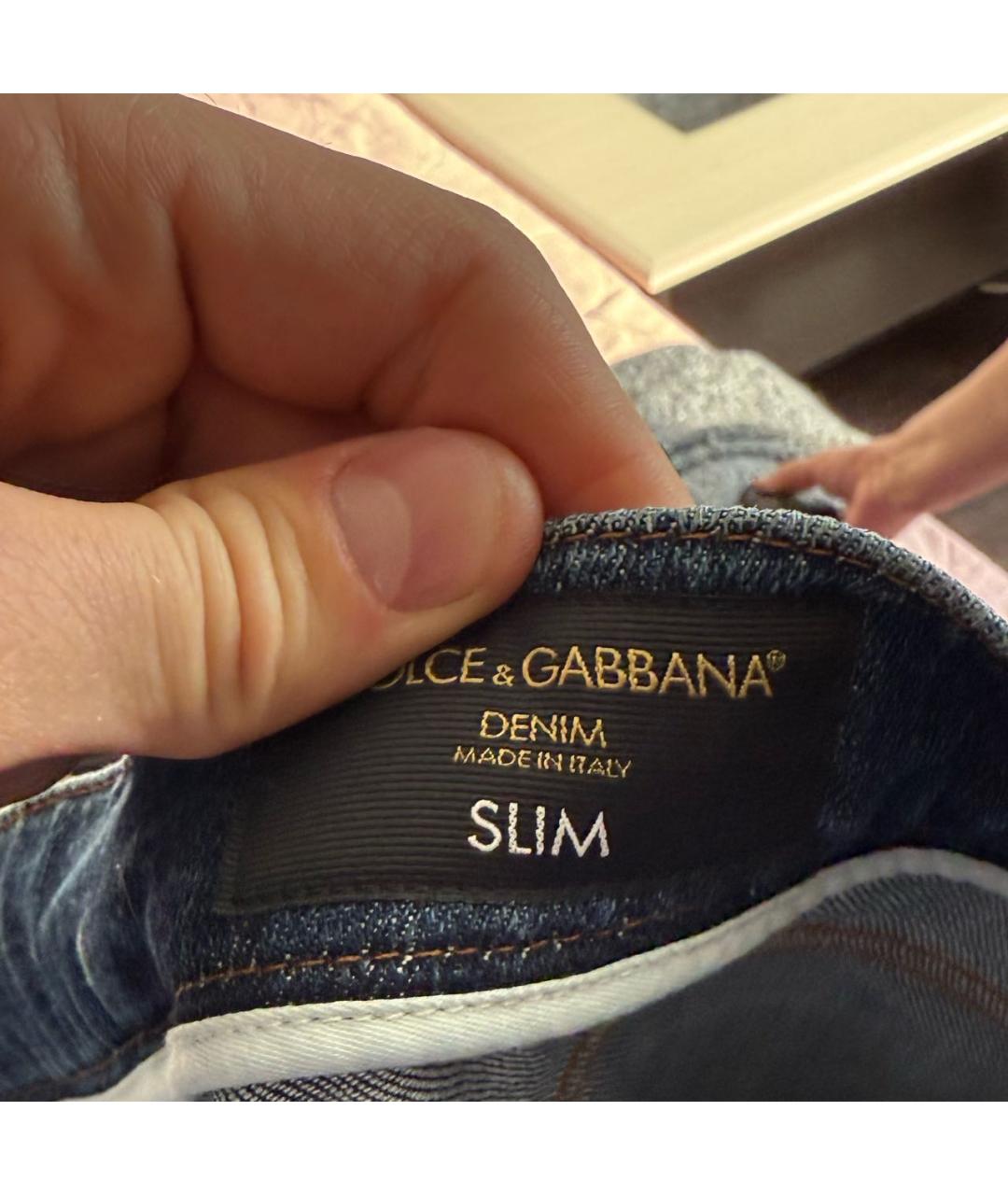 DOLCE&GABBANA Темно-синие хлопковые прямые джинсы, фото 6