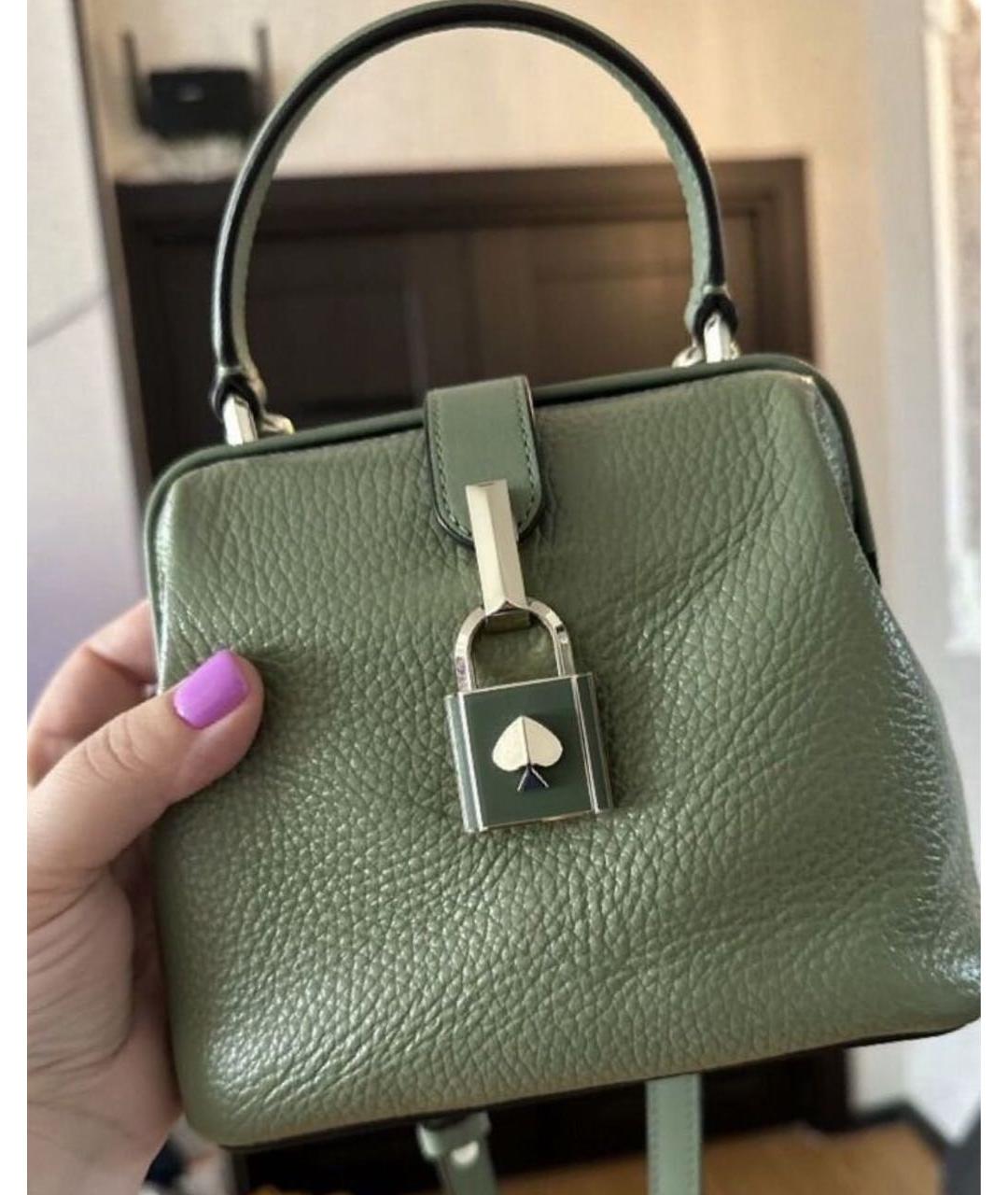 KATE SPADE Хаки кожаная сумка с короткими ручками, фото 2