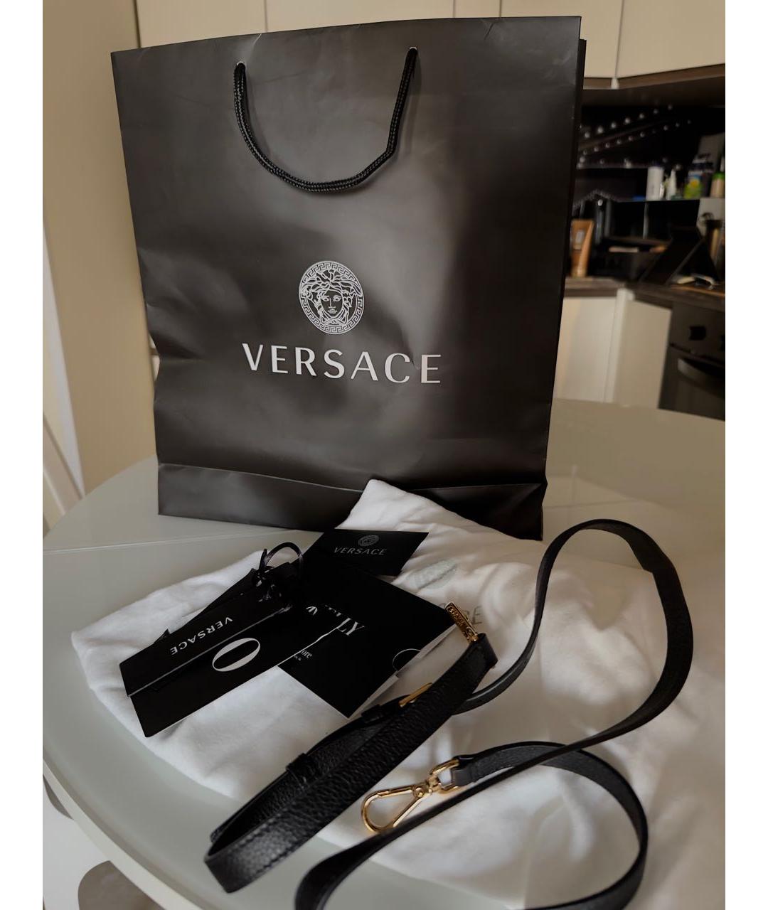 VERSACE Черная кожаная сумка тоут, фото 6
