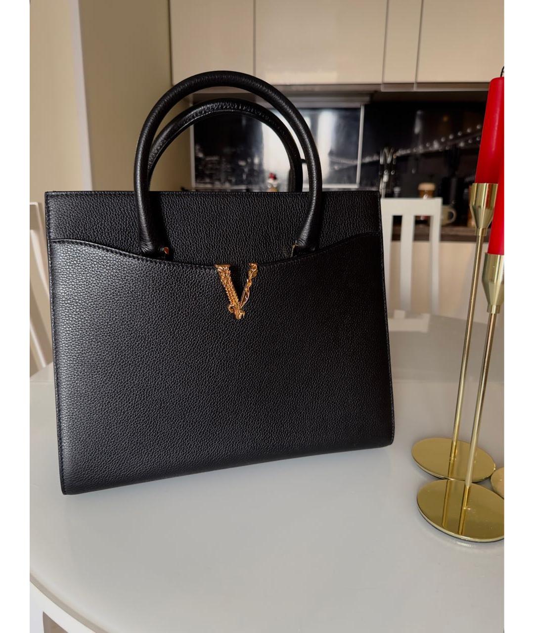 VERSACE Черная кожаная сумка тоут, фото 8