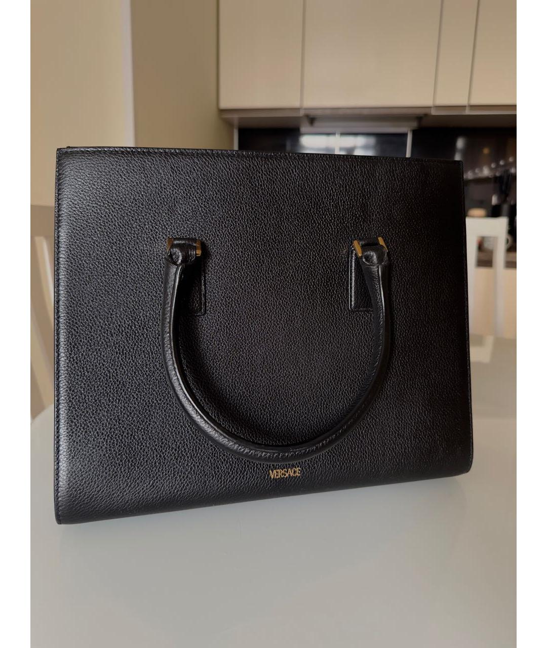 VERSACE Черная кожаная сумка тоут, фото 3