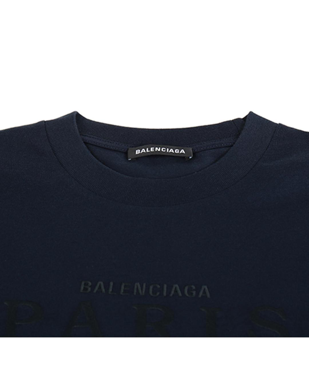 BALENCIAGA Темно-синяя хлопковая футболка, фото 3