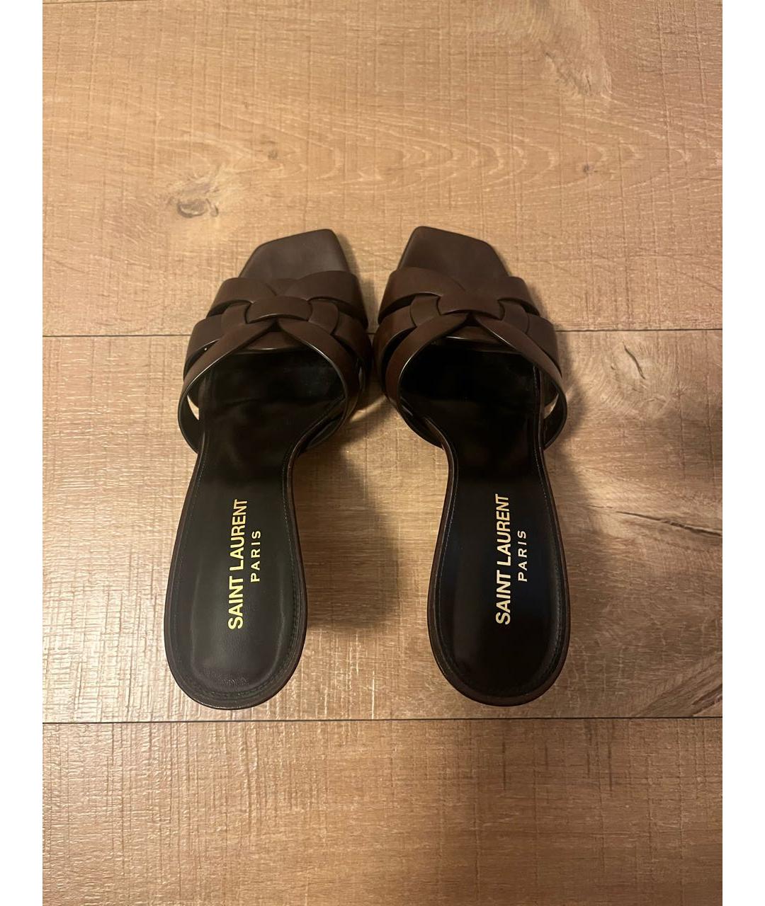 SAINT LAURENT Коричневые кожаные мюли, фото 3