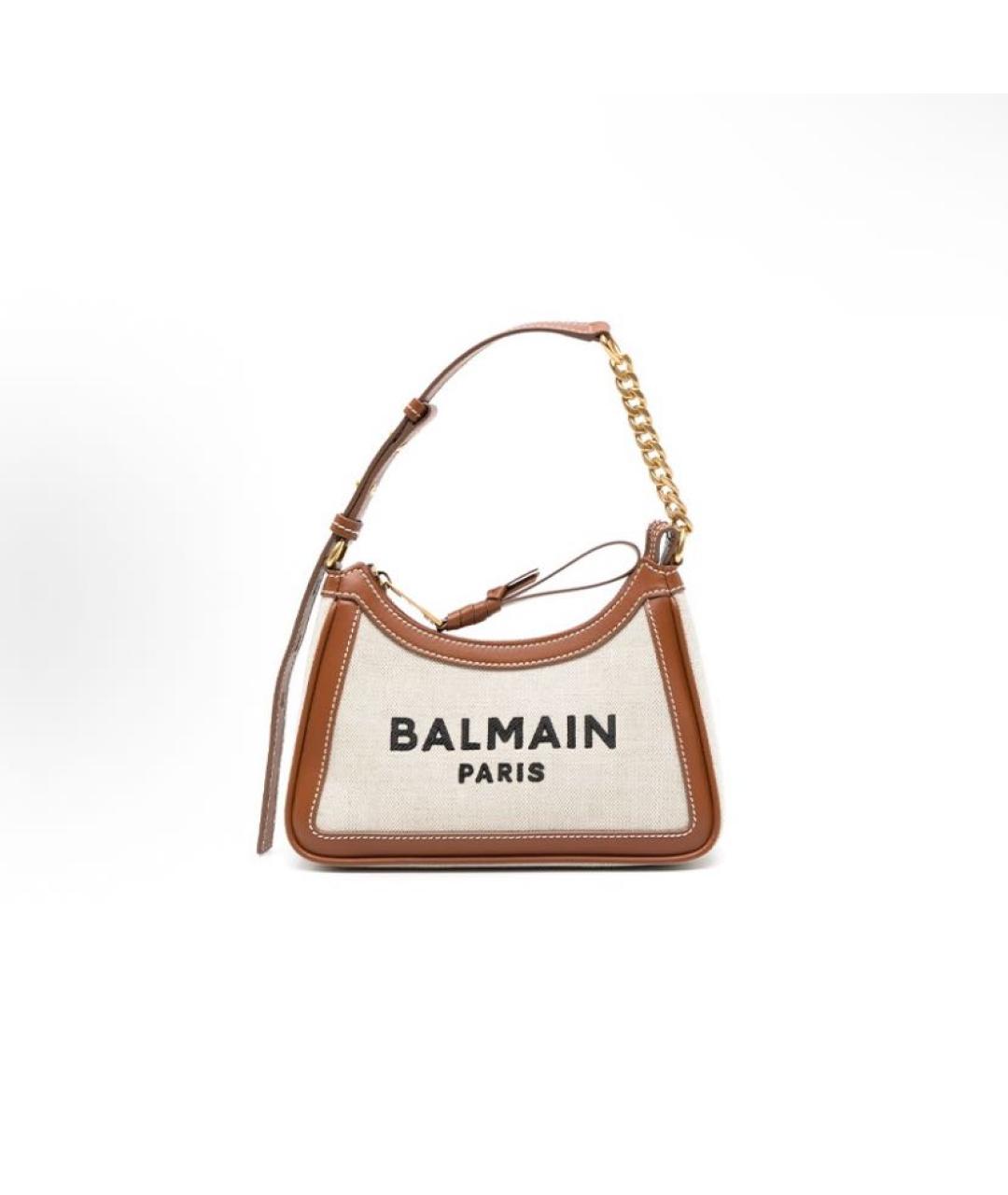 BALMAIN Коричневая тканевая сумка с короткими ручками, фото 5