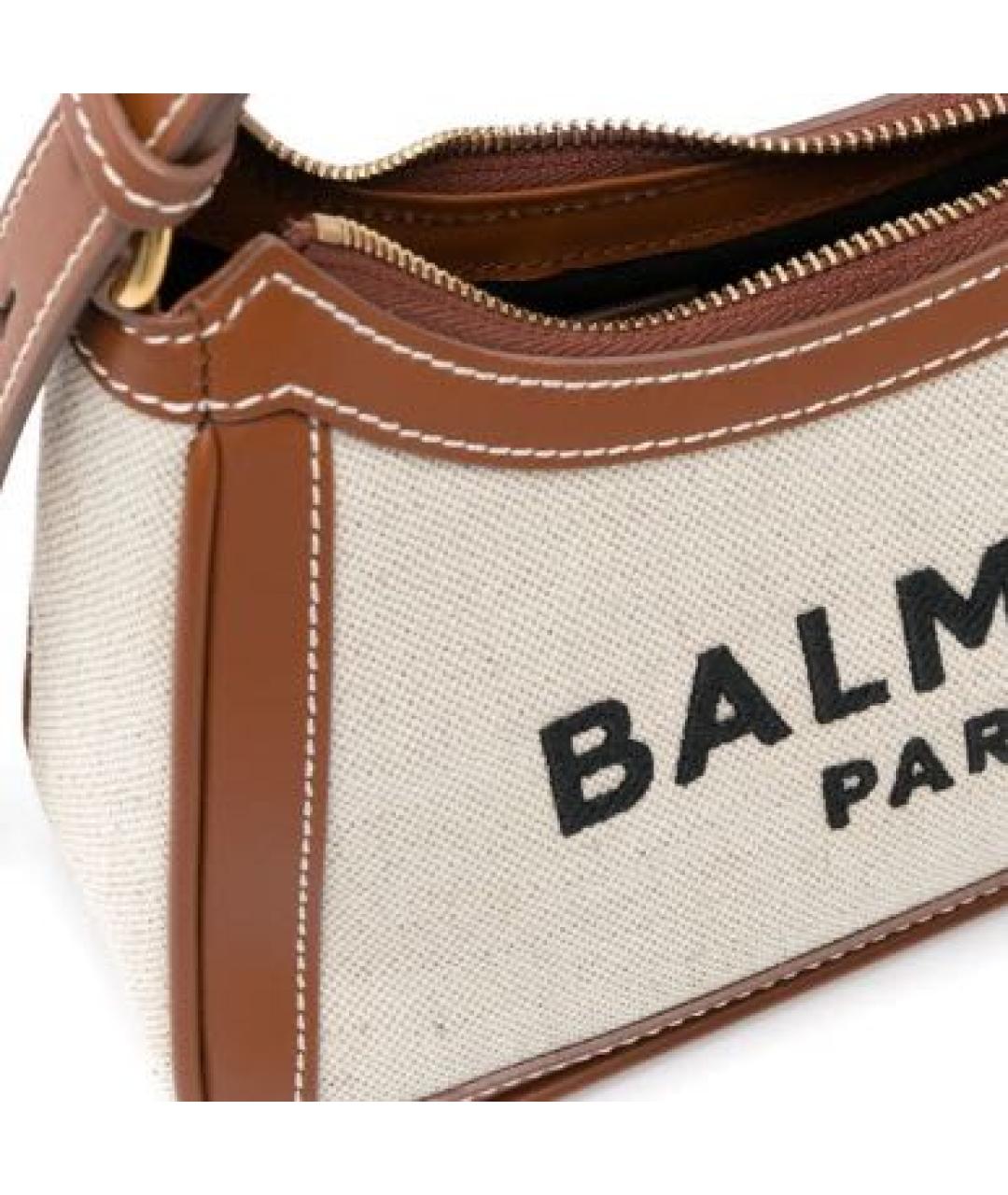 BALMAIN Коричневая тканевая сумка с короткими ручками, фото 3