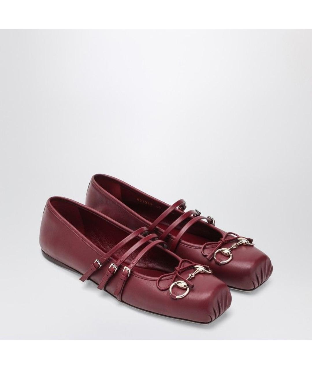 GUCCI Бордовые кожаные балетки, фото 2