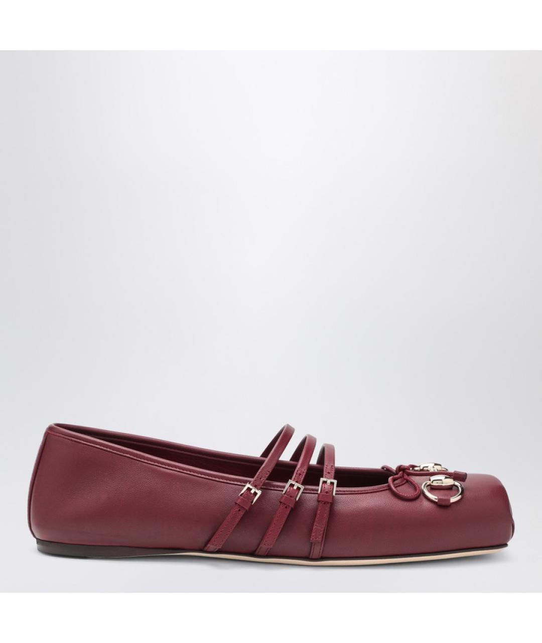GUCCI Бордовые кожаные балетки, фото 4