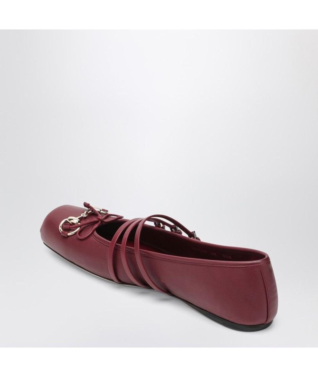 GUCCI Бордовые кожаные балетки, фото 3