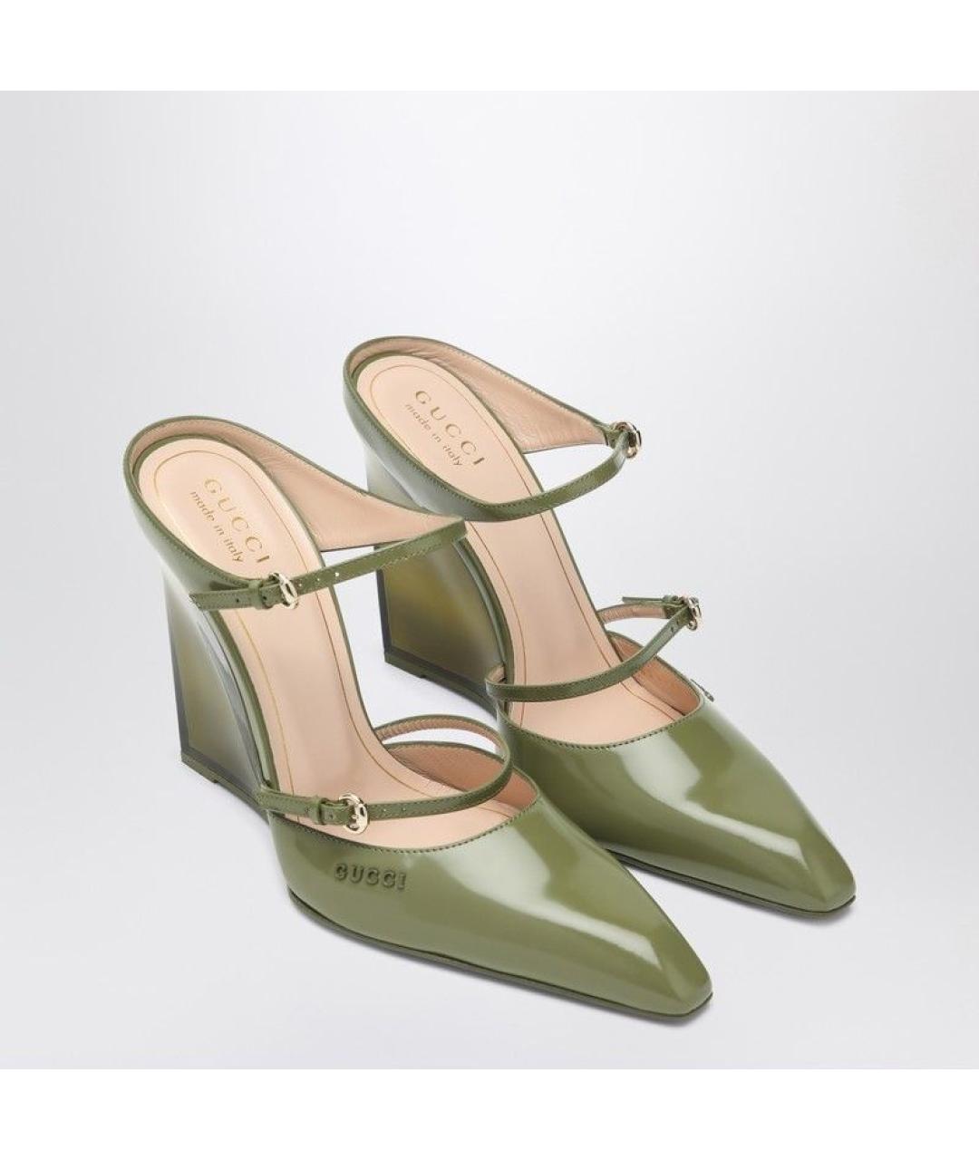 GUCCI Зеленые кожаные мюли, фото 2
