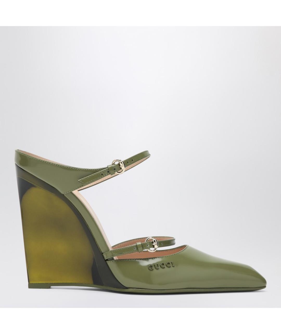 GUCCI Зеленые кожаные мюли, фото 4
