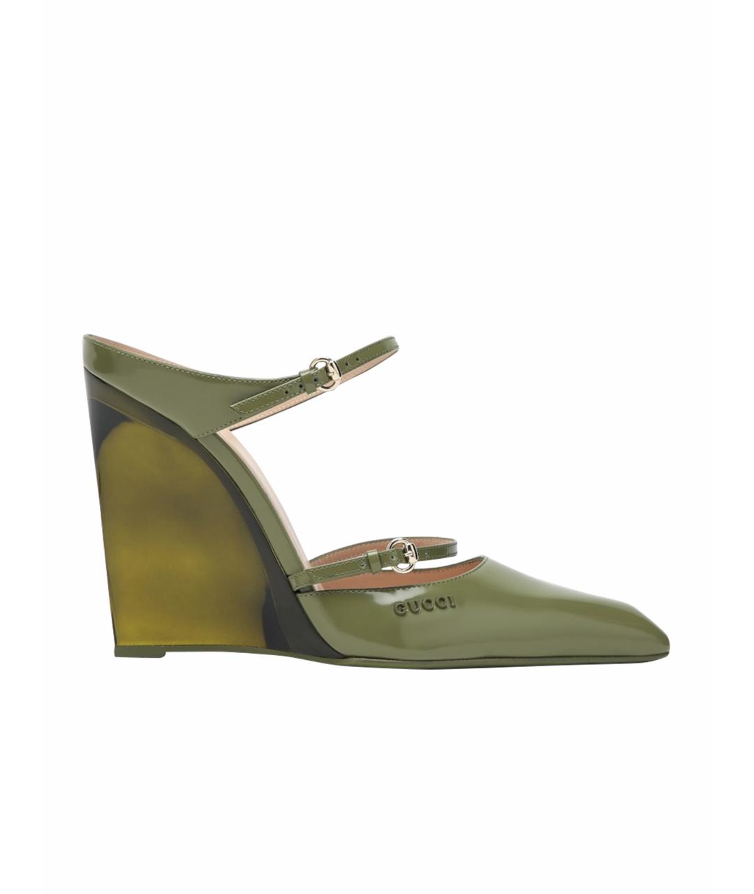 GUCCI Зеленые кожаные мюли, фото 1