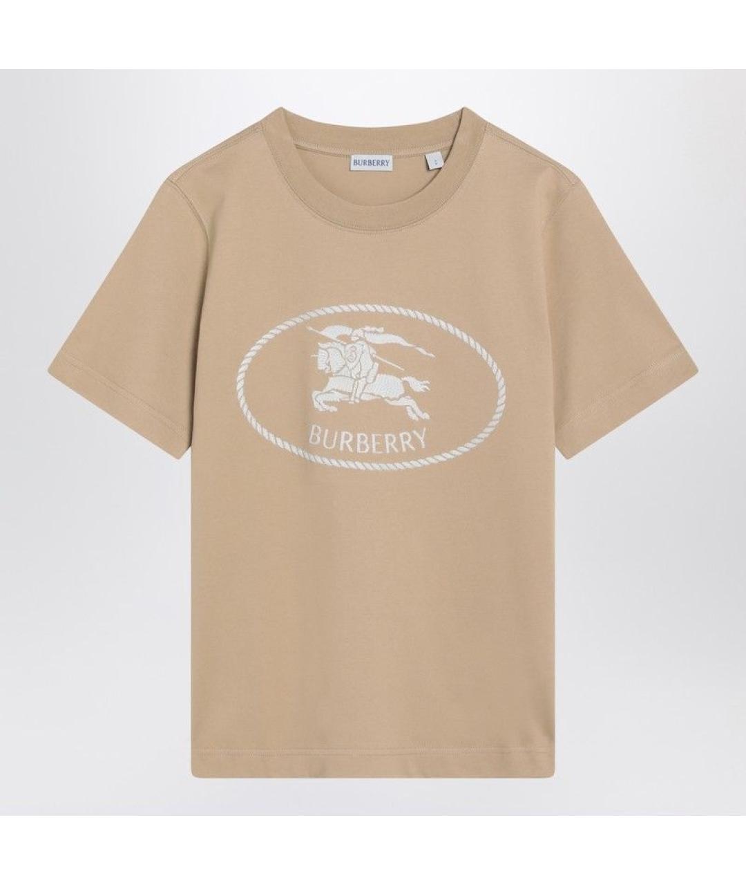BURBERRY Бежевая хлопковая футболка, фото 3