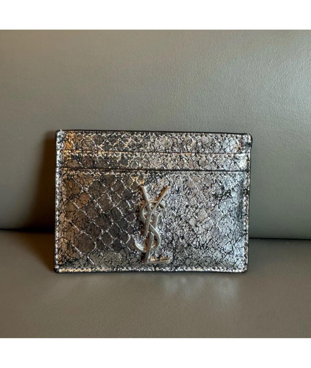 SAINT LAURENT Серебрянный кардхолдер из лакированной кожи, фото 5