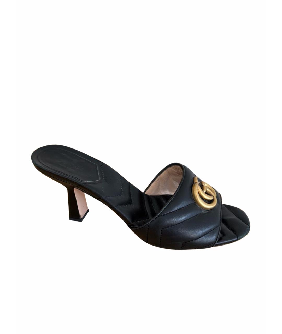 GUCCI Черные кожаные мюли, фото 1