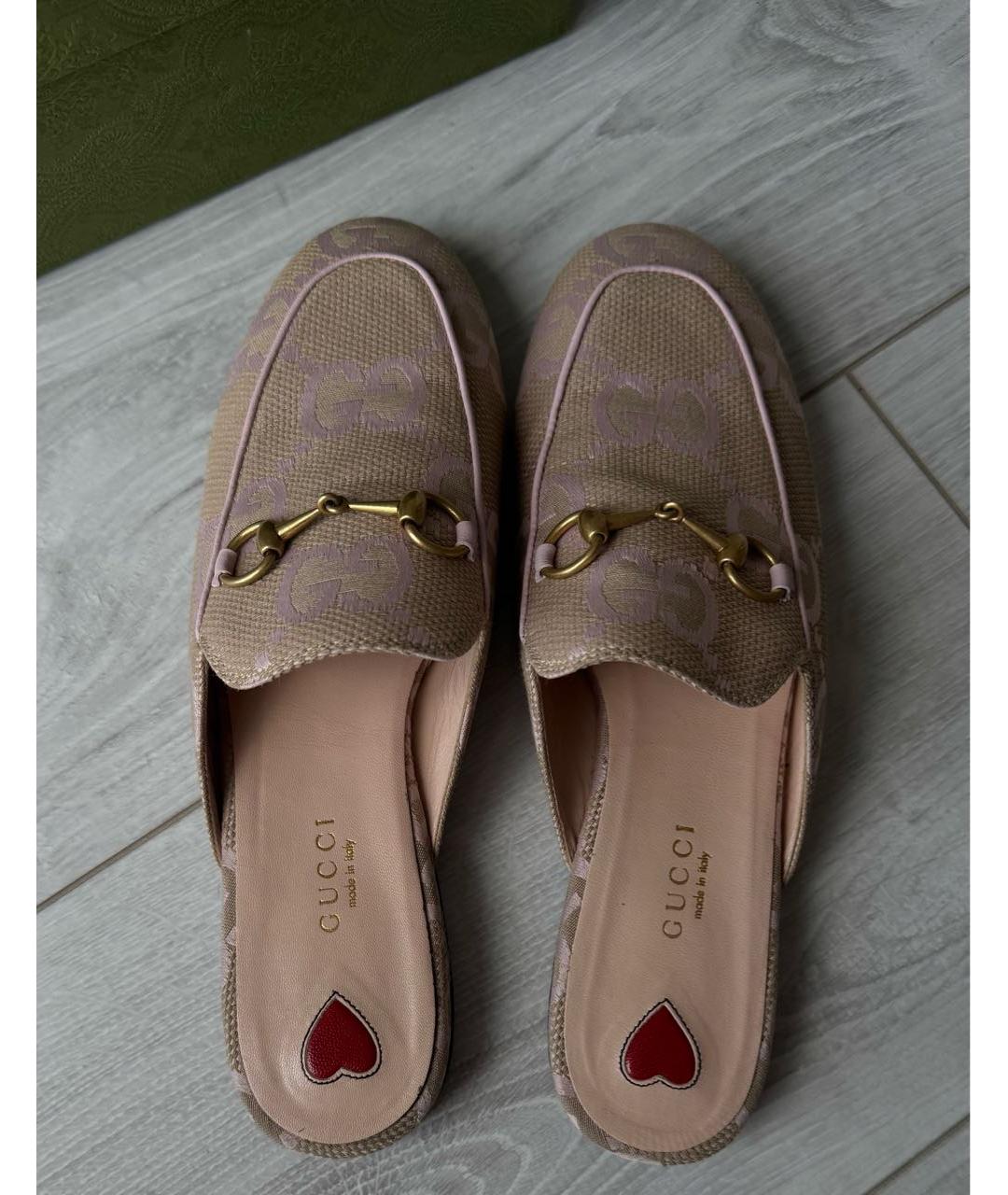 GUCCI Бежевые текстильные мюли, фото 4